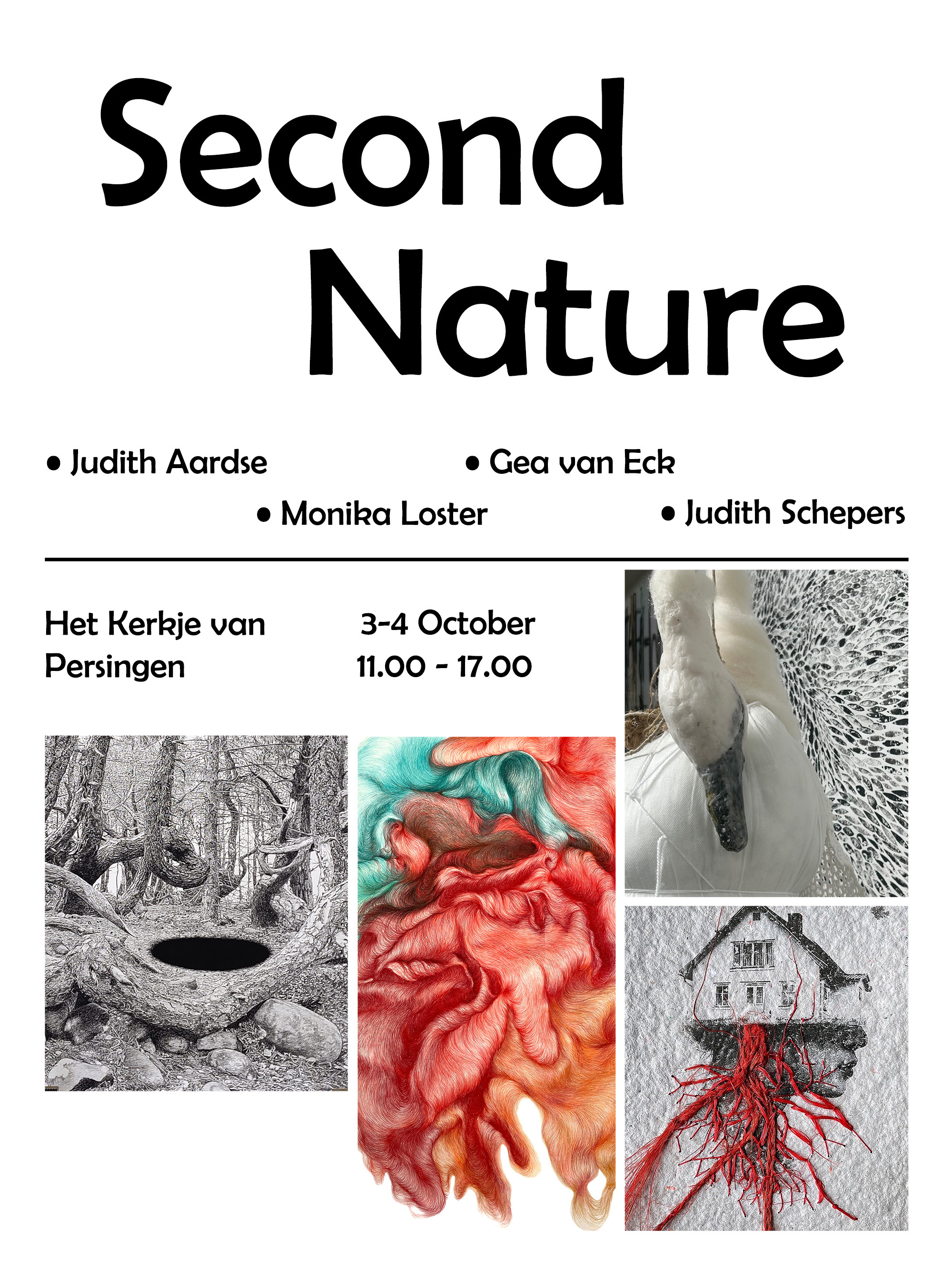 Expositieposter Second Nature met werk van vier kunstenaars